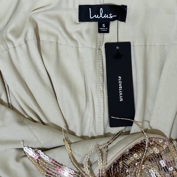 NWT Lulus Radiant  Rose Gold Sequin Fringe Midi Skirt - Size Small - High-Rise - Picture 4 of 6